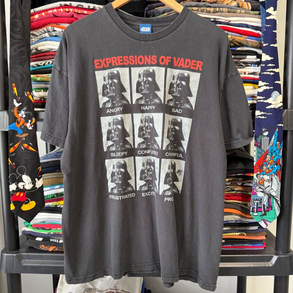 Vintage Black Star Wars Expressions Of Vader Graphic Tee XL
